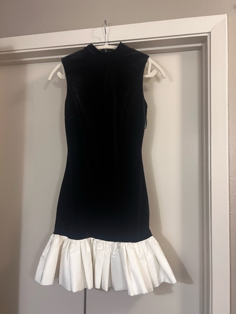 Club L London Black Mini Dress with White Ruffle Hem